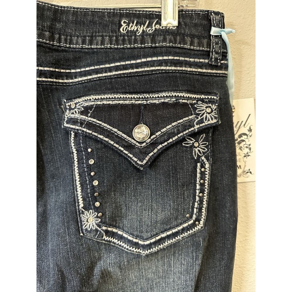 Ethyl Classics Jeans Womens‎ Size 12 Dark Wash Embellished Embroidery Crystals